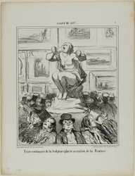 Misnøyen med en skulptur plassert midt i en maleriutstilling, plate 5 fra Salon De 1857