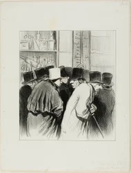 «Ingeniør Chevaliers termometer viste riktig ... med 10 grader har både de store elvene og nesene blitt forkjølet ... tenk deg at det kan ta tre uker før nesen min tiner! ...», plate 5 fra Paris L#39;hiver
