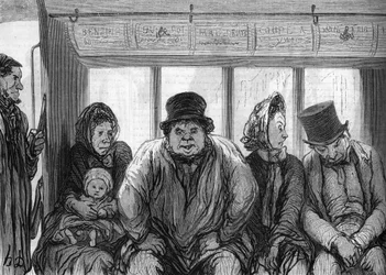 Interior of an omnibus. Drawing by Honore Daumier (1808-1879).