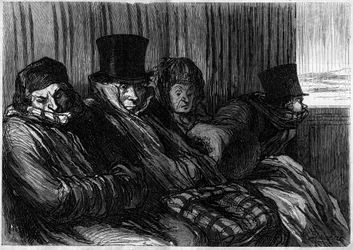 Lystog: 10 grader med kjedsomhet og dårlig humør. Tegneserie av Honore Daumier (1808-1879). Gravering i "" Le Monde Illustré"" nr. 249 av 18. januar