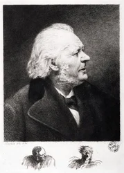 Portrett av Honoré Daumier (1808-1879), fransk gravør, maler og billedhugger. Gravering av hans sønn Boulard