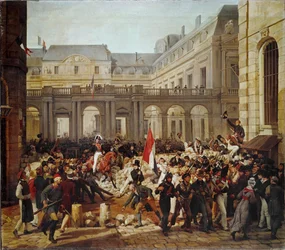Revolusjonen i 1830: Kong Ludvig-Filippes avreise til rådhuset i Paris … (maleri på lerret)