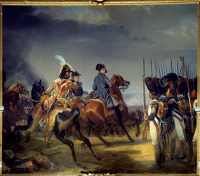 Slaget ved Iena den 14/10/1806, keiser Napoleon I (1769-1821), Joachim Murat og Louis Alexandre (Louis-Alexandre) Berthier passerer vaktanmeldelsen Maleri av Emile dit Horace Vernet (1789-1863) 1836 Dim 4, 65x5,43 m