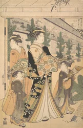 To Oiran med to kvinnelige ledsagere i Yoshiwara.