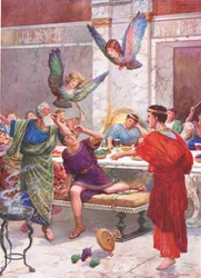 'Ned kom to fryktelige monstre, som mennesket aldri så', illustrasjon for 'Hvordan argonautene seilte til Colchis', fra The Heroes of Greek Fairy Tales, av Charles Kingsley (1819-75) (farge litho)