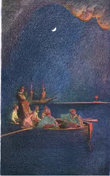 Burning the ship, fra Howard Pyles Book of Pirates utgitt av Harper & Bros, 1921