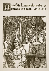 Hvordan Sir Launcelot red vill i en vogn, illustrasjon fra 'The Story of Sir Launcelot and his Companions', 1907
