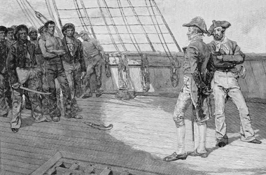 Tvangsverving av amerikanske sjømenn, illustrasjon fra «Our Country’s Cradle» av Thomas Wentworth Higginson, publisert i Harper’s Magazine, 1884