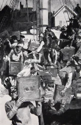 The Boston Tea Party, illustrasjon fra Harper