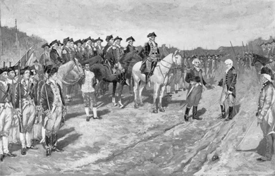 The Surrender of Cornwallis at Yorktown, illustrasjon fra 'The Surrender of Cornwallis', pub. i Harper's Weekly, 1881
