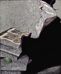 Magikeren Merlin. Illustrasjon av Howard Pyle (1853 - 1911), amerikansk tegneserieskaper, for "The Story of King Arthur and His Knights"