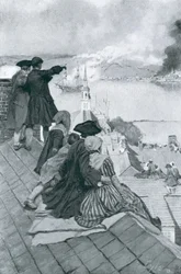 Tilskuere til slaget ved Bunker Hill, illustrasjon fra «Colonies and Nation» av Woodrow Wilson, utgitt i Harper