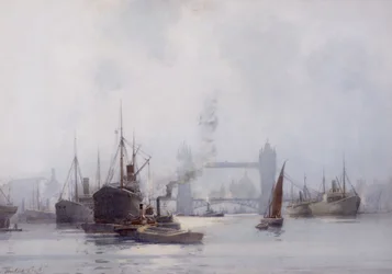 Tower Bridge fra Lower Pool, ca. 1925 (akvarell på papir)