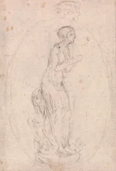 Design for en medaljong: Figur av en kvinne