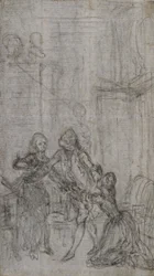 Studie til vignett-frontispiece i Charles-Simon Favarts «Vennskap på prøve»