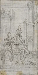 Studie til vignett-frontispiece i Charles-Simon Favarts «Vennskap på prøve»