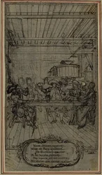 Studie til vignett-frontispiece av Colles «Henrik IVs jaktlag», tredje akt, Lenge leve Henrik den fjerde!