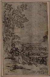 Studie for vignett i Fontanelles (attr.) «Les Amours de Mirtil», Canto I