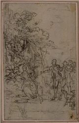 Studie for vignett i Fontenelles (attr.) quot;Les Amours de Mirtilquot;, Canto II