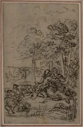 Studie for vignett i Fontenelles (attr.) quot;Les Amours de Mirtilquot;, Canto IV