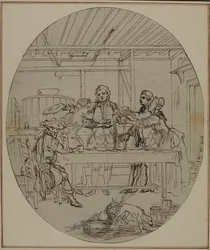 Studie til en andreutgave, aldri utgitt, av Colles quot;La Partie de Chasse de Henri IVquot;, akt III, scene 10