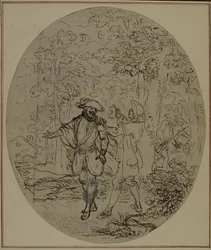 Studie til en andreutgave, aldri utgitt, av Colles quot;La Partie de Chasse de Henri IVquot;, akt II, scene 11