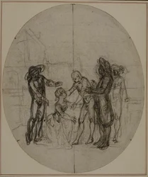Studie til en andreutgave, aldri utgitt, av Colles quot;La Partie de Chasse de Henri IVquot;, akt III, scene 11