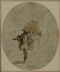 Studie til en andreutgave, aldri utgitt, av Colles quot;La Partie de Chasse de Henri IVquot;, akt II, scene 11