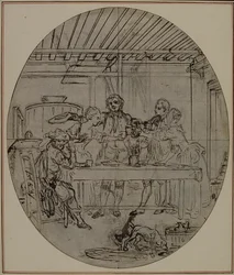 Studie til en andreutgave, aldri utgitt, av Colles quot;La Partie de Chasse de Henri IVquot;, akt III, scene 10