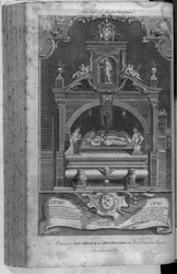 Monumentet til Henry II og Richard I i Fontevrault Abbey, gravert av John Goldar, 1786