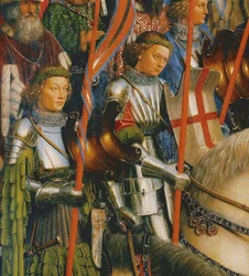 Detalj av The Knights of Christ, fra venstre side av Ghent-altertavlen
