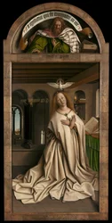 Lunette: Profeten Micah. Nedre panel: Virgin Annunciate, fra utsiden av høyre panel på Ghent-altertavlen