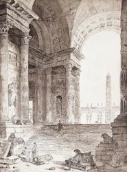 En klassisk romersk arkade, med figurer i forgrunnen, 1759