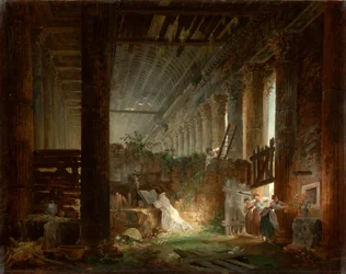 En eremitt ber i ruinene av et romersk tempel. ca. 1760 (olje på lerret)