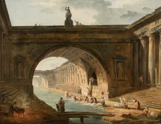 Capriccio med vaskekoner ved en kanal