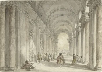 Kolonnaden til kasinoet i Villa Albani, i Roma Utsikt i søylegangen foran kasinoet til Villa Albani i Roma