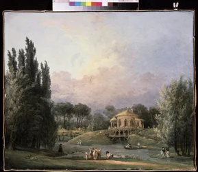 I en park. Maleri av Hubert Robert (1733-1808), olje på lerret, ca 1770-1780, fransk kunst. State Museum Arkhangelskoye Estate, Moskva.