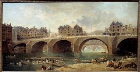 Riving av husene til Notre Dame-broen i Paris i 1786 Maleri av Hubert Robert (1733-1808) 1788 Søn. 0,73x1,4 m