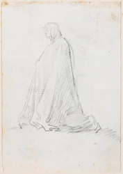 Knelende figur i en hettekappe [verso]