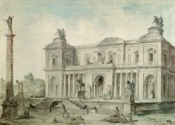 Le Musée des Antiques, ca. 1800 (kritt, penn og blekk og wc på papir)