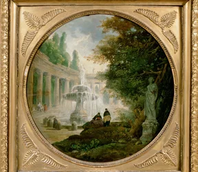 Park med fontene (olje på tre)