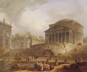 Porto di Ripetta i Roma, med Pantheon, arkitektonisk tablå, 1766
