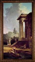 Ruiner av en portiko Maleri av Hubert Robert (1733-1808) Musee du chateau de Maisons Laffitte fra 1700-tallet (Maisons-Laffitte)