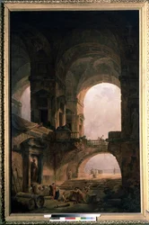 Sarkofag. Maleri av Hubert Robert (1733-1808), olje på lerret