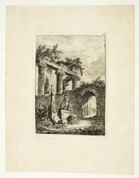 Statuen foran ruinene, plate tre fra Les Soirées de Rome