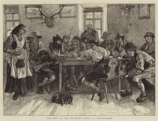Skisser i de bayerske alpene, IN, et Wirtshaus