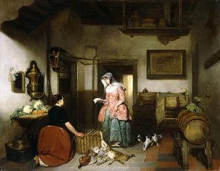 Interiør i en spiskammer med rengjøringsspill for kvinner, 1852