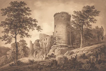 Castle Ruins (penn og blekk med vask på papir)