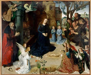 Tilbedelse av hyrdene (Central Panel of the Tryptic of Portinari””. Maleri av Hugo van der Goes (1440-1482). 1475 ca. H/B. 253x304 cm. galleria degli Uffizi (Kontorer), Firenze - Tilbedelse av hyrdene (sentralpanelet til Portinari Triptyc