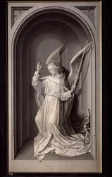 Bebudelsens engel, utvendig panel på triptyken Portinari - olje på panel, ca. 1475